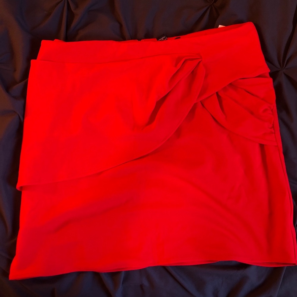 Red faux wrap mini skirt